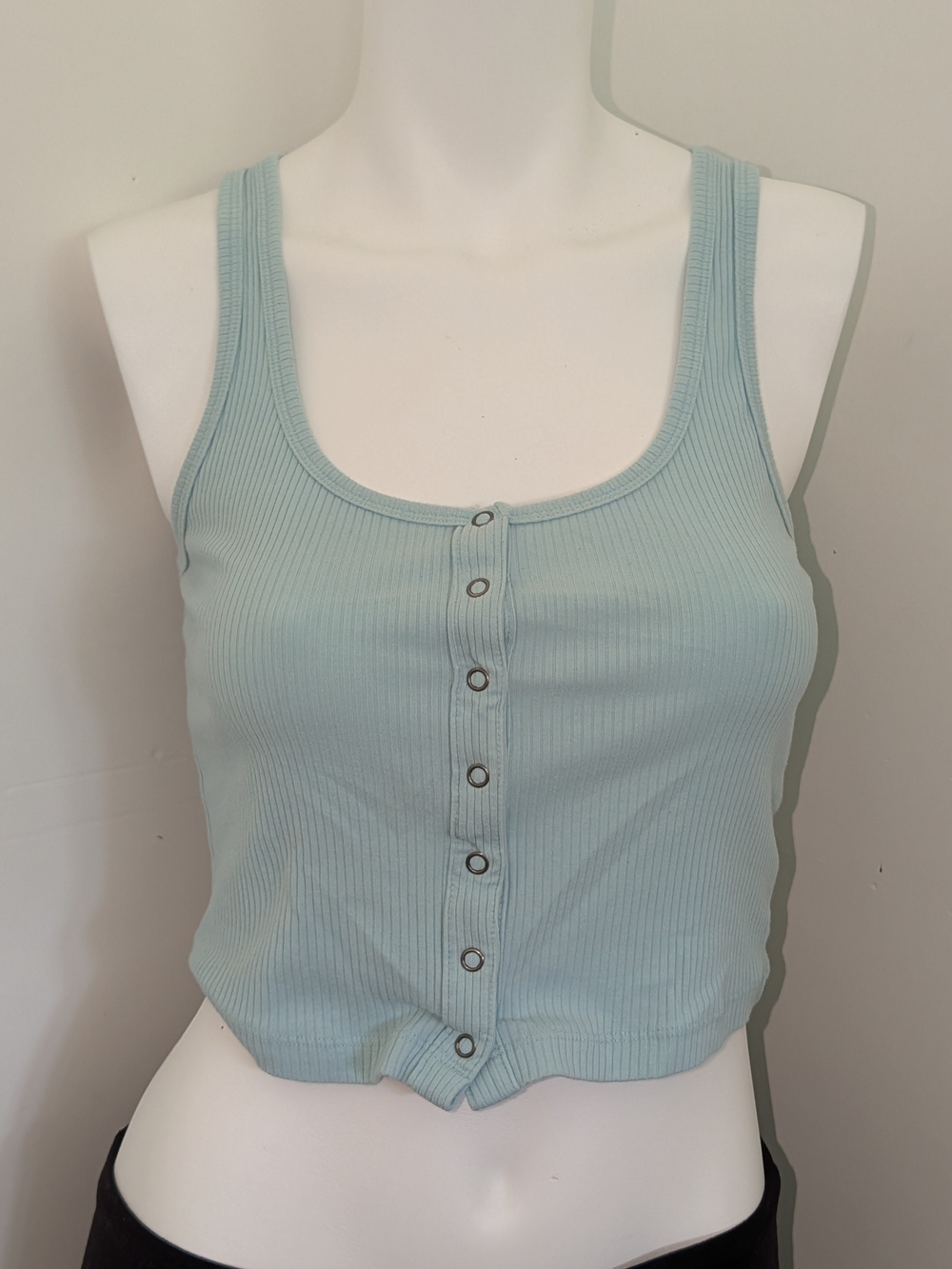 Aeropostale Light Blue Ribbed Snap-Front Crop Tank